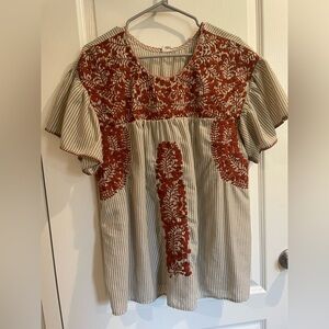 Striped and Embroidered Women's Top